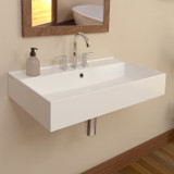 Whitehaus 32" Rectangular Wall Mount Basin with Single Faucet Drilling and Overflow - White