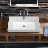Whitehaus 24" Rectangular Semi-Recessed Basin with Center Drain Location - White