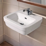 Whitehaus 21" Rectangular Wall Mount Basin with Overflow Control Ledge, Single Faucet Drilling and Overflow - White