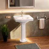 Whitehaus 23" Traditional Pedestal Sink with an Integrated Oval Bowl, Single Faucet Drilling, Low-Rise Backsplash and Overflow - White