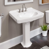 Whitehaus 23" Traditional Pedestal Sink with an Integrated Oval Bowl, Widespread Faucet Drilling, Low-Rise Backsplash and Overflow - White