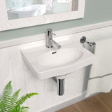 Whitehaus 15" Rectangular Wall Mount Basin with Integrated Oval Bowl, Low-Rise Backsplash, Single Faucet Drilling and Overflow - White