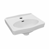 Whitehaus 15" Rectangular Wall Mount Basin with Integrated Oval Bowl, Low-Rise Backsplash, Single Faucet Drilling and Overflow - White