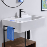 Whitehaus 30" Rectangular Wall Mount Basin with Single Faucet Drilling and Rear Center Drain Location - White