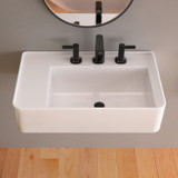Whitehaus 30" Rectangular Wall Mount Basin with Widespread Faucet Drilling and Rear Center Drain Location - White