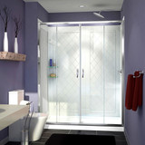 Dreamline DL-6112C-01CL Visions Frameless Sliding Shower Door, 30" Single Threshold Shower Base And Qwall-5 Shower Backwalls Kit - Chrome Hardware