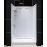 Dreamline DL-6193C-01 Slimline 36" X 48" Single Threshold Shower Base & Qwall-5 Shower Backwalls Kit - Center Drain