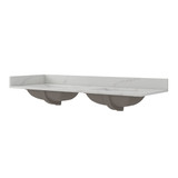 Craft + Main 61" W x 22" D Calacatta Bianco Quartz Vanity Countertop with Double White Sink Bowls, 8" Widespread - QZ61228CBR