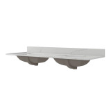 Craft + Main 61" W x 22" D Calacatta Bianco Quartz Vanity Countertop with Double White Sink Bowls, 8" Widespread - QZ61228CBR