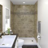 Craft + Main Reflections  Tile Glue Up Shower Wall Panel with Hexagon Accent Panel with Stone Sierra Accent Panel - 60" x 36" x 96" - RFL603696-SSS