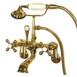 Kingston Brass Wall Mount Clawfoot Tub Filler Faucet with Hand Shower - Polished Brass CC57T2