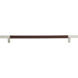 Atlas Zanzibar Brown Leather Door Pull 11 5/16 Inch (c-c) - Brushed Nickel, 282-OW-BRN