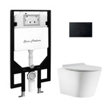 Swiss Madison Calice Wall-Hung Toilet Bundle 0.8/1.6 GPF Dual Flush - Glossy White with Black Flush Plate - SM-WT2303GW Swiss Madison Calice Wall-Hung Toilet Bundle 0.8/1.6 GPF Dual Flush - Glossy White with Black Flush Plate - SM-WT2303GW