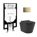 Swiss Madison Calice Wall-Hung Toilet Bundle 0.8/1.6 GPF Dual Flush - Matte Black with Brass Flush Plate - SM-WT2301MB