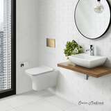 Swiss Madison Carre Wall-Hung Toilet Bundle 0.8/1.6 GPF Dual Flush - Glossy White with Brass Flush Plate - SM-WT1502GW