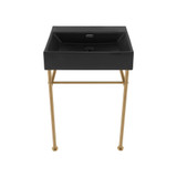 Swiss Madison Claire 24" Rectangle Matte Black Zero Hole Console Sink with Brushed Gold Legs - SM-CS1902BG-0MB