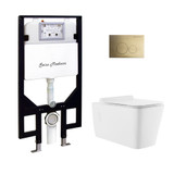 Swiss Madison Concorde Wall-Hung Toilet Bundle 0.8/1.6 GPF Dual Flush - Glossy White with Brass Flush Plate - SM-WT0202GW