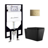 Swiss Madison Concorde Wall-Hung Toilet Bundle 0.8/1.6 GPF Dual Flush - Matte Black with Brass Flush Plate - SM-WT0202MB