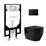 Swiss Madison Ivy Wall-Hung Toilet Bundle 0.8/1.6 GPF Dual Flush - Matte Black with Black Flush Plate - SM-WT0902MB
