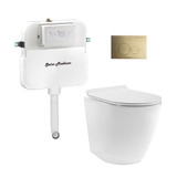 Swiss Madison St. Tropez Back-to-Wall Toilet Bundle 0.8/1.6 GPF Dual Flush - Glossy White with Brass Flush Plate - SM-WT0805GW