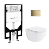 Swiss Madison St. Tropez Wall-Hung Toilet Bundle 0.8/1.6 GPF Dual Flush - Glossy White with Brass Flush Plate - SM-WT0801GW Swiss Madison St. Tropez Wall-Hung Toilet Bundle 0.8/1.6 GPF Dual Flush - Glossy White with Brass Flush Plate - SM-WT0801GW