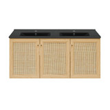 Swiss Madison Classe 48" Wall-Mounted Bathroom Vanity - Natural Oak with Black Double Basin Sink Top - SM-BV2807NO-DMB