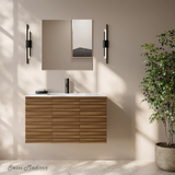 Swiss Madison Cascade 36" Wall-Mounted Bathroom Vanity - Brown Oak with White Sink Top - SM-BV8602BO