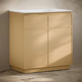 Swiss Madison St. Tropez 36" Freestanding Bathroom Vanity - Natural Oak with White 3-Hole Widespread Sink Top - SM-BV0802NO-3W