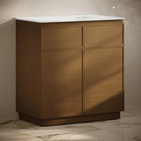Swiss Madison St. Tropez 36" Freestanding Bathroom Vanity - Brown Oak with White 3-Hole Widespread Sink Top - SM-BV0802BO-3W
