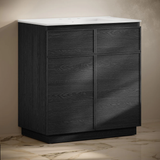 Swiss Madison St. Tropez 36" Freestanding Bathroom Vanity - Black Oak with White 3-Hole Widespread Sink Top - SM-BV0802AO-3W