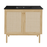 Swiss Madison Classe 36" Freestanding Bathroom Vanity - Natural Oak with Black 3-Hole Widespread Sink Top - SM-BV663NO-3MB
