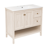 Swiss Madison Chateau 36" Freestanding Bathroom Vanity - White Oak with White 3-Hole Widespread Sink Top - SM-BV0602WO-3W