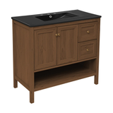 Swiss Madison Chateau 36" Freestanding Bathroom Vanity - Brown Oak with Black 3-Hole Widespread Sink Top - SM-BV0602BO-3WMB