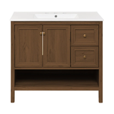 Swiss Madison Chateau 36" Freestanding Bathroom Vanity - Brown Oak with White 3-Hole Widespread Sink Top - SM-BV0602BO-3W