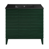 Swiss Madison Cascade 36" Freestanding Bathroom Vanity - Green Oak with Black 3-Hole Widespread Sink Top - SM-BV471GA-3WMB