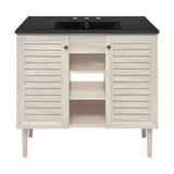 Swiss Madison Bron 36" Freestanding Bathroom Vanity - White Oak with Black 3-Hole Widespread Sink Top - SM-BV6202WO-3WMB Swiss Madison Bron 36" Freestanding Bathroom Vanity - White Oak with Black 3-Hole Widespread Sink Top - SM-BV6202WO-3WMB
