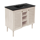 Swiss Madison Bron 36" Freestanding Bathroom Vanity - White Oak with Black 3-Hole Widespread Sink Top - SM-BV6202WO-3WMB