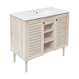 Swiss Madison Bron 36" Freestanding Bathroom Vanity - White Oak with White 3-Hole Widespread Sink Top - SM-BV6202WO-3W Swiss Madison Bron 36" Freestanding Bathroom Vanity - White Oak with White 3-Hole Widespread Sink Top - SM-BV6202WO-3W