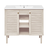 Swiss Madison Bron 36" Freestanding Bathroom Vanity - White Oak with White 3-Hole Widespread Sink Top - SM-BV6202WO-3W
