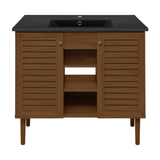 Swiss Madison Bron 36" Freestanding Bathroom Vanity - Brown Oak with Black Sink Top - SM-BV6202BO-MB Swiss Madison Bron 36" Freestanding Bathroom Vanity - Brown Oak with Black Sink Top - SM-BV6202BO-MB