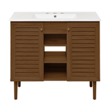 Swiss Madison Bron 36" Freestanding Bathroom Vanity - Brown Oak with White 3-Hole Widespread Sink Top - SM-BV6202BO-3W Swiss Madison Bron 36" Freestanding Bathroom Vanity - Brown Oak with White 3-Hole Widespread Sink Top - SM-BV6202BO-3W