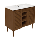 Swiss Madison Bron 36" Freestanding Bathroom Vanity - Brown Oak with White 3-Hole Widespread Sink Top - SM-BV6202BO-3W Swiss Madison Bron 36" Freestanding Bathroom Vanity - Brown Oak with White 3-Hole Widespread Sink Top - SM-BV6202BO-3W