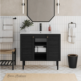 Swiss Madison Bron 36" Freestanding Bathroom Vanity - Black Oak with White Sink Top - SM-BV6202AO Swiss Madison Bron 36" Freestanding Bathroom Vanity - Black Oak with White Sink Top - SM-BV6202AO