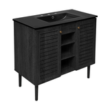 Swiss Madison Bron 36" Freestanding Bathroom Vanity - Black Oak with Black 3-Hole Widespread Sink Top - SM-BV6202AO-3WMB