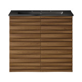 Swiss Madison Cascade 24" Wall-Mounted Bathroom Vanity - Brown Oak with Black 3-Hole Widespread Sink Top - SM-BV8601BO-3WMB
