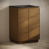 Swiss Madison St. Tropez 24" Freestanding Bathroom Vanity - Brown Oak with Black 3-Hole Centerset Sink Top - SM-BV0801BO-3CMB