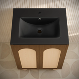 Swiss Madison Plaisir II 24" Freestanding Bathroom Vanity - Brown Oak with Black Sink Top - SM-BV0701BO-MB