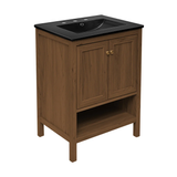 Swiss Madison Chateau 24" Freestanding Bathroom Vanity - Brown Oak with Black 3-Hole Widespread Sink Top - SM-BV0601BO-3WMB