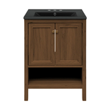 Swiss Madison Chateau 24" Freestanding Bathroom Vanity - Brown Oak with Black 3-Hole Centerset Sink Top - SM-BV0601BO-3CMB