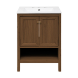 Swiss Madison Chateau 24" Freestanding Bathroom Vanity - Brown Oak with White 3-Hole Widespread Sink Top - SM-BV0601BO-3W